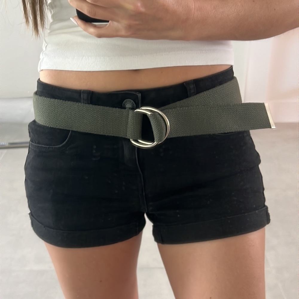 Women Olive green belt with silver hardware casual classic fabric adjustable